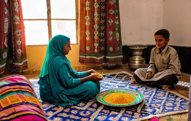소말릴란드의 주요 축제 - **Image Prompt: Joyful Eid Preparations and Communal Feast in Somaliland**
"A vibrant and bustli...