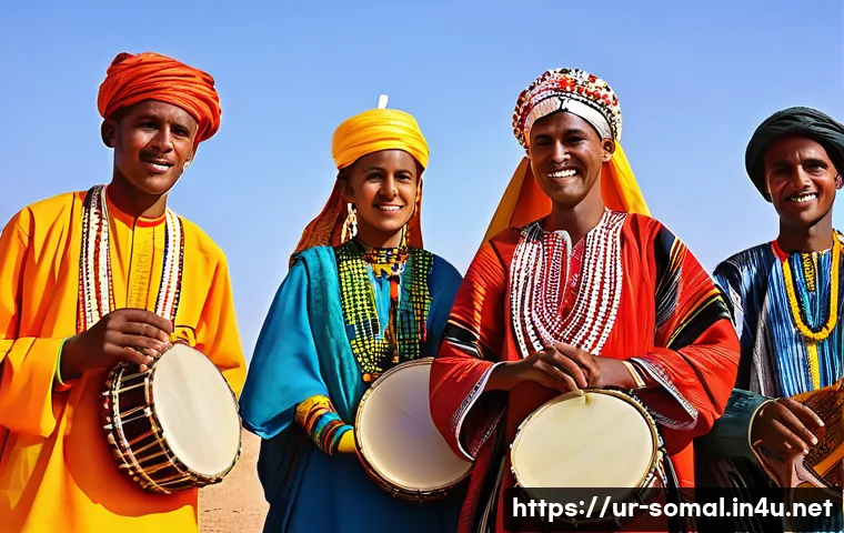 소말릴란드 주요 종족 - A vibrant traditional festival scene in Somaliland featuring diverse tribal groups dressed in colorf...
