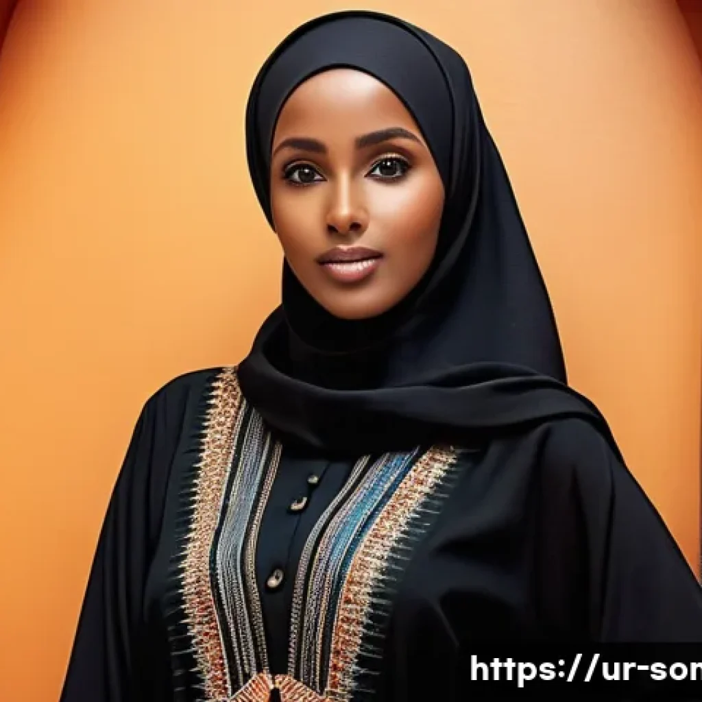 소말릴란드 내 무슬림 복장 규정 - A dignified Somali woman wearing a modest black abaya and a matching hijab, standing gracefully in a...