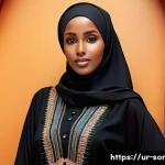 Home 22 소말릴란드 내 무슬림 복장 규정 - A dignified Somali woman wearing a modest black abaya and a matching hijab, standing gracefully in a...