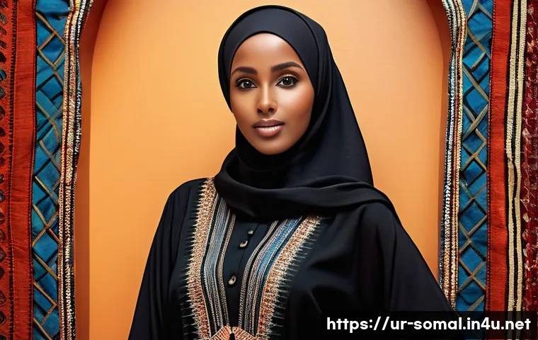 소말릴란드 내 무슬림 복장 규정 - A dignified Somali woman wearing a modest black abaya and a matching hijab, standing gracefully in a...