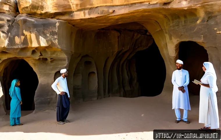Home 30 소말릴란드의 관광 산업 전망 - Photorealistic wide-angle travel scene at the ancient Laas Geel rock shelters in Somaliland, a modes...